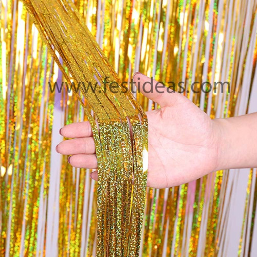 Cortina Decorativa Foil Dorado