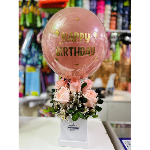 Box rosas rosadas happy birthday