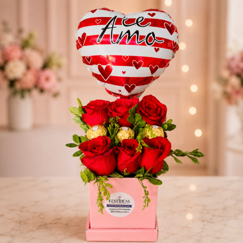 Box Te Amo con Rosas y Ferrero Rocher
